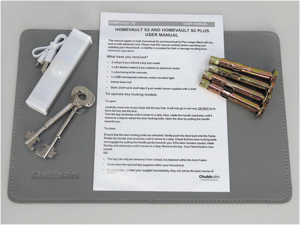Chubbsafes HomeVault S2 Plus- Key Locking Fireproof Safe