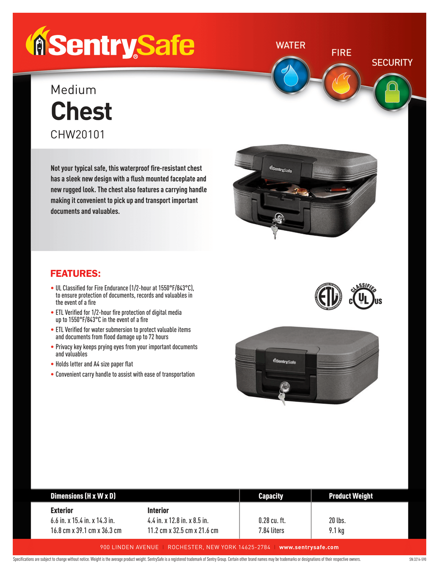 Sentry Safe Chest CHW20101 - Safe Fortress