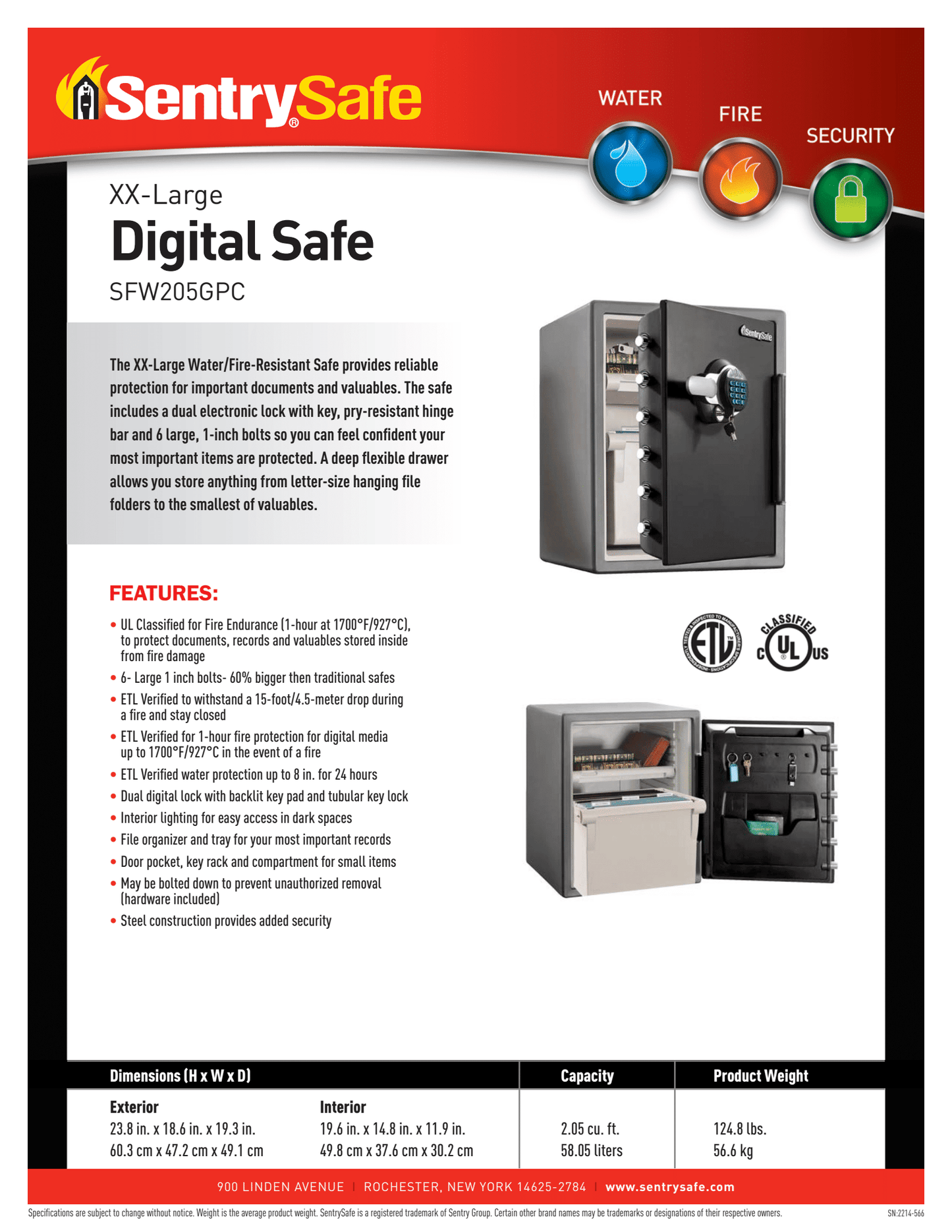 SentrySafe Digital/Key Locking SFW205GPC - Safe Fortress